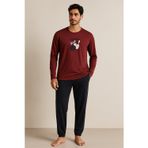 Erkek Bowling Baskılı Pijama Takımı Bordo