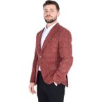 Erkek Buklet Ekose Ceket KIRMIZI 52