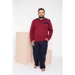 Erkek Büyük Beden 3 Düğme %100 Pamuk Cepli Mevsimlik Pijama Takım 001 bordo