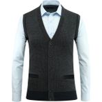 Erkek Büyük Beden Düğmeli Yelek Cepli Desenli Çelik Örgü Klasik Kalıp 5208LB - 3XL - Lacivert
