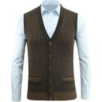 Erkek Büyük Beden Düğmeli Yelek Cepli Desenli Çelik Örgü Klasik Kalıp 5208LB - 4XL - Vizon