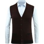 Erkek Büyük Beden Düğmeli Yelek Cepli Desenli Çelik Örgü Klasik Kalıp 5208LB - 5XL - Bordo