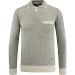 Erkek Büyük Beden Polo Yaka Kazak Cepli Desenli Çelik Örgü Klasik Kalıp - 5208FB - Taş - 4XL