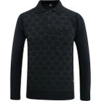 Erkek Büyük Beden Polo Yaka Kazak Cepli Kabarmalı Çelik Örgü Klasik Kalıp - 5215FB - Lacivert - 4XL