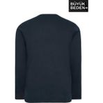 Erkek Büyük Beden Uzun Kollu 2 Iplik Bisiklet Yaka Tişört - Navy - 3XL