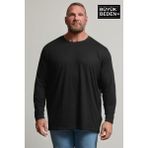 Erkek Büyük Beden Uzun Kollu 2 Iplik Bisiklet Yaka Tişört - Siyah - 4XL