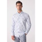 Erkek Buz Mavisi Gizli Yaka Düğmeli Slim Fit Keten Gömlek - 2XL