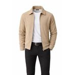 Erkek Ceket - Slim Fit Fitilli Dokulu Fermuarlı Mont - Günlük Şık Mevsimlik Spor Tasarım (Bej, X Large)