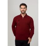 Erkek Çelik Örgü Intarsia Gofra Desen Fermuarlı Polo Yaka Tüylenmez Premium Triko Kışlık Baba Kazak - Bordo - XL