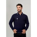 Erkek Çelik Örgü Intarsia Gofra Desen Fermuarlı Polo Yaka Tüylenmez Premium Triko Kışlık Baba Kazak - Lacivert