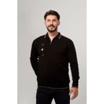 Erkek Çelik Örgü Intarsia Gofra Desen Fermuarlı Polo Yaka Tüylenmez Premium Triko Kışlık Baba Kazak - Siyah - XL