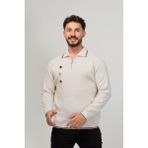 Erkek Çelik Örgü Intarsia Gofra Desen Fermuarlı Polo Yaka Tüylenmez Premium Triko Kışlık Baba Kazak - Taş - XL