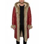 Erkek Chronicles %100 Kırmızı Hakiki Deri Trençkot - Noel Baba Noel - Kurt Kış Russell Kıyafet Cosplay Kaban, kırmızı, M