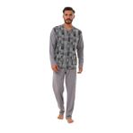 Erkek Çilli Desen Önden Düğmeli Gri Pijama Takımı 8032