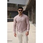 Erkek Çizgi Desenli Gömlek - 2XL - Bej