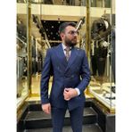 Erkek Çizgili Kruvaze Takım Elbise - 54 - Lacivert