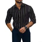 Erkek Çizgili Uzun Kollu Elbise Gömlek Yaka Yaka Esnek Uyum için Polyester Spandex Karışımı (2XL Siyah gri)