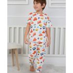 Erkek Çocuk %100 Pamuklu Araba Desenli Pijama Takımı - 7 - 8 Yaş - Beyaz