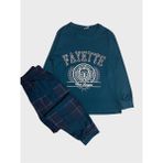 Erkek Çocuk %100 Pamuklu Petrol Yeşili Ekose Desenli Uzun Kollu Mevsimlik Pijama Takımı - 4 Yaş