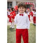 Erkek Çocuk 19 Mayıs Takımı – Papyonlu Beyaz Tişört Kırmızı Pantolon - 850Kırmızı