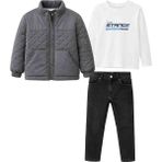 Erkek Çocuk 3’lü Kombin Takım (Mont + Sweatshirt + Jean Pantolon) - 8 Yaş - 050Füme