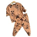 Erkek Çocuk Ayıcık Baskı Bilekleri ve Beli Lastikli Likralı Kazak Kahverengi Pijama Takım