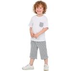 Erkek Çocuk Basic T-Shirt Şort Çizgili Kaprili Yazlık 2'li Takım - 5 - 6 Yaş - Siyah