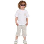 Erkek Çocuk Basic T-Shirt Şort Çizgili Kaprili Yazlık 2'li Takım - 9 - 10 Yaş - Bej