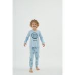 Erkek Çocuk Baskılı Desenli Uzun Kollu Pijama Takımı C6T1N98 - Açık Mavi - 1 - 2 Yaş