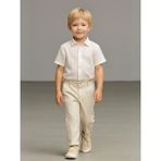 Erkek Çocuk Bel Lastikli Keten Duble Paça Pantolon - Bej - 8 - 9 Yaş