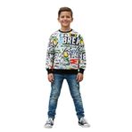Erkek Çocuk Beyaz Sweatshirt Neon Baskılı Pamuklu Kumaş Rahat Kalıp (Beyaz - Desenli, 9-10 Yaş)