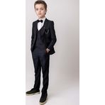 Erkek Çocuk Blazer Ceketli, Cepken Yelekli Siyah Takım Elbise 5-9 Yaş