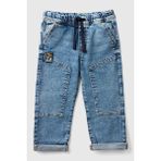 Erkek Çocuk Denim Beli Lastikli Büzgü Ipli Kıvrık Paça Denim Pantolon - Mavi - 4 - 5 Yaş
