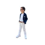 Erkek Çocuk Denım Blazer Ceket Ve Keten Pantolon Takım,rahat Kalıptır. (4 PARÇA KEMER DAHİLDİR.) Lacivert-Beyaz 11-12 Yaş