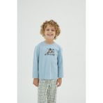 Erkek Çocuk Desenli Uzun Kollu Ekose Alt Pijama Takımı C4T1N98 - Açık Mavi - 7 - 8 Yaş