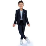 Erkek Çocuk Gofre Kumaş Lacivert Ceket T-Shirt Pantolon Takım - 11 - 12 Yaş