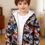 Erkek Çocuk Hayvan Desenli Kapüşonlu Sweatshirt | İlkbahar/Sonbahar için Sıcak Polar Astarlı Ceket, Günlük Stil, Normal Kesim.