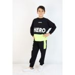 Erkek Çocuk Hero Baskılı Örme Basic Eşofman Takımı Siyah 12 Yaş