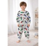 Erkek Çocuk Iki Iplik Pamuklu Şardonlu Beyaz Renk Top Desenli Kışlık Uzun Kollu Pijama Takımı - 3 - 4 Yaş