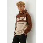 Erkek Çocuk Kapüşonlu Baskı Detaylı Parçalı Sweatshirt Kahverengi
