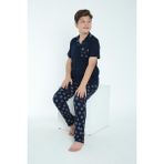 Erkek Çocuk Kısa Kol Önden Düğmeli Lacivert Pijama Takım C4T7N68 - 7 - 8 Yaş