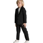 Erkek Çocuk Kruvaze Yaka Kesim Çift Cepli Keten Blazer Ceket Penye T-Shirt Siyah Keten Alt Üst Takı Siyah 5-6 YAŞ