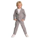 Erkek Çocuk Kruvaze Yaka Kesim Çizgili Keten Blazer Ceket Penye T-Shirt Füme Keten Alt Üst Takım Füme 4-5 YAŞ