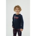 Erkek Çocuk Lacivert Uzun Kollu Kareli Desenli Pijama Takımı C8T3N98 - 9 - 10 Yaş