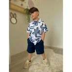Erkek Çocuk Modern Desenli Keten Gömlek ve Şort Takımı – Lacivert - 9 - 10 Yaş
