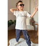 Erkek Çocuk Önü Fredoom Yazı Baskı Arkası Kartal Figürlü T-Shirt Siyah Eşofman Takım - 11 - 12 Yaş