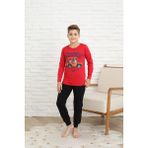 Erkek Çocuk Pamuklu Penye Kumaş Kırmızı-Siyah Renk Karakter Detaylı Pijama Takımı - Kırmızı - Siyah - 8 Yaş