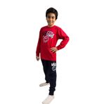 Erkek Çocuk Pijama Takımı, Kırmızı Uzun Kollu Üst ve Lacivert Alt, Baskılı, Günlük Giyim (6-7 YAŞ)