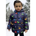 Erkek Çocuk Polarlı Kapüşonlu Araba Yıldız Ay Desenli Kışlık Şişme Mont & Kaban & Parka