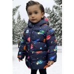 Erkek Çocuk Polarlı Kapüşonlu Gezegen Yıldız Desenli Kışlık Şişme Mont & Kaban & Parka